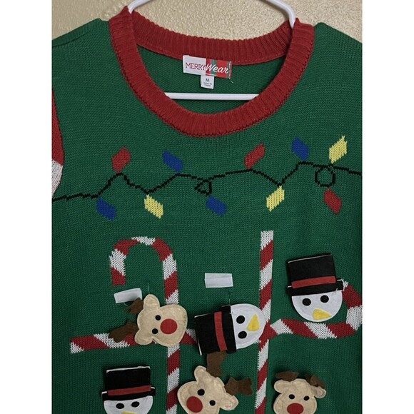 Merry Wear Tic Tac Toe Ugly Christmas Sweater Knit Top Size Medium - Picture 3 of 9